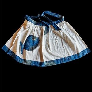 Apron.  Vintage.  Handmade.  Blue and White Quilted Fish Print Skirt